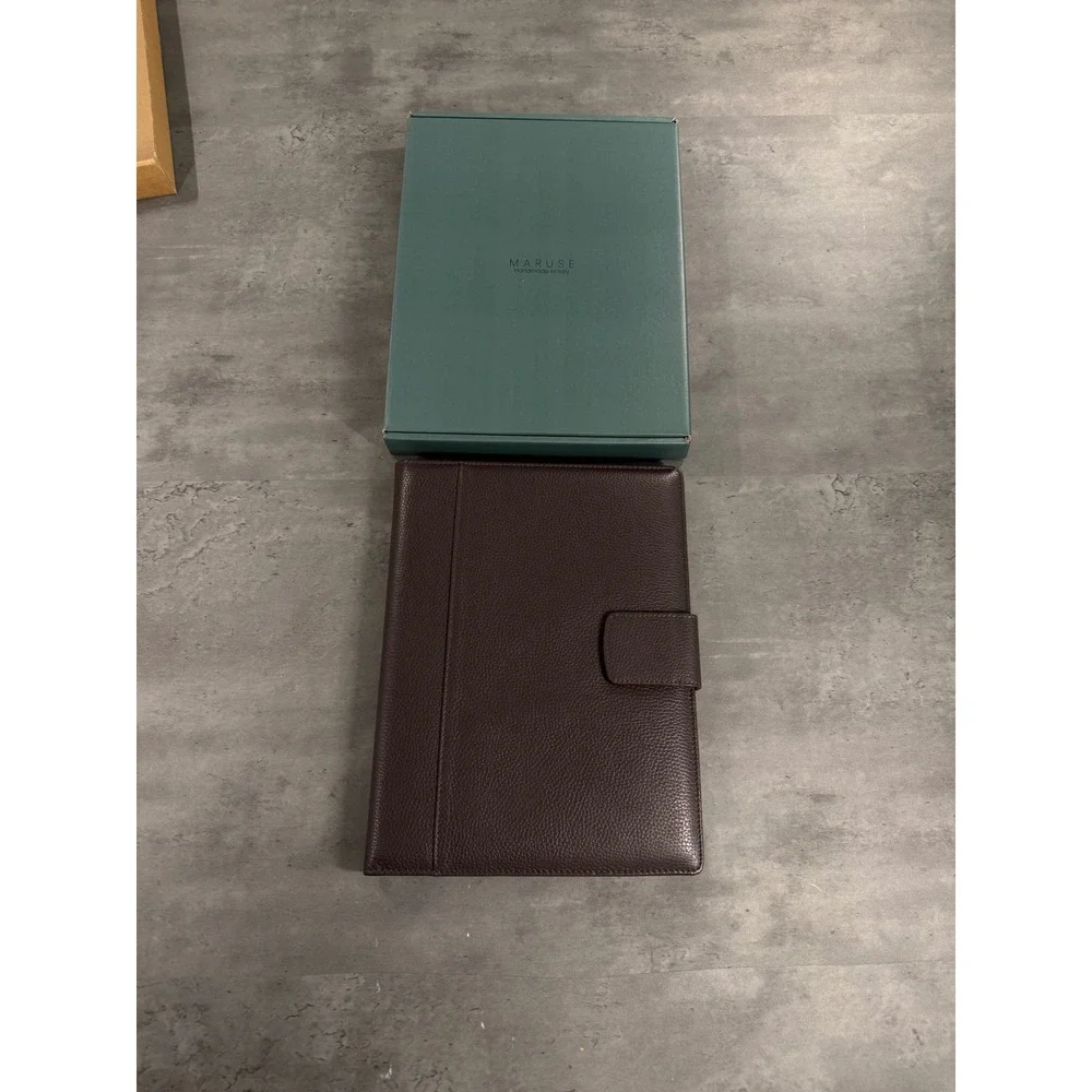 Maruse Leather Portfolio Handmade in Italy Dark Brown Pebbled Grained Business